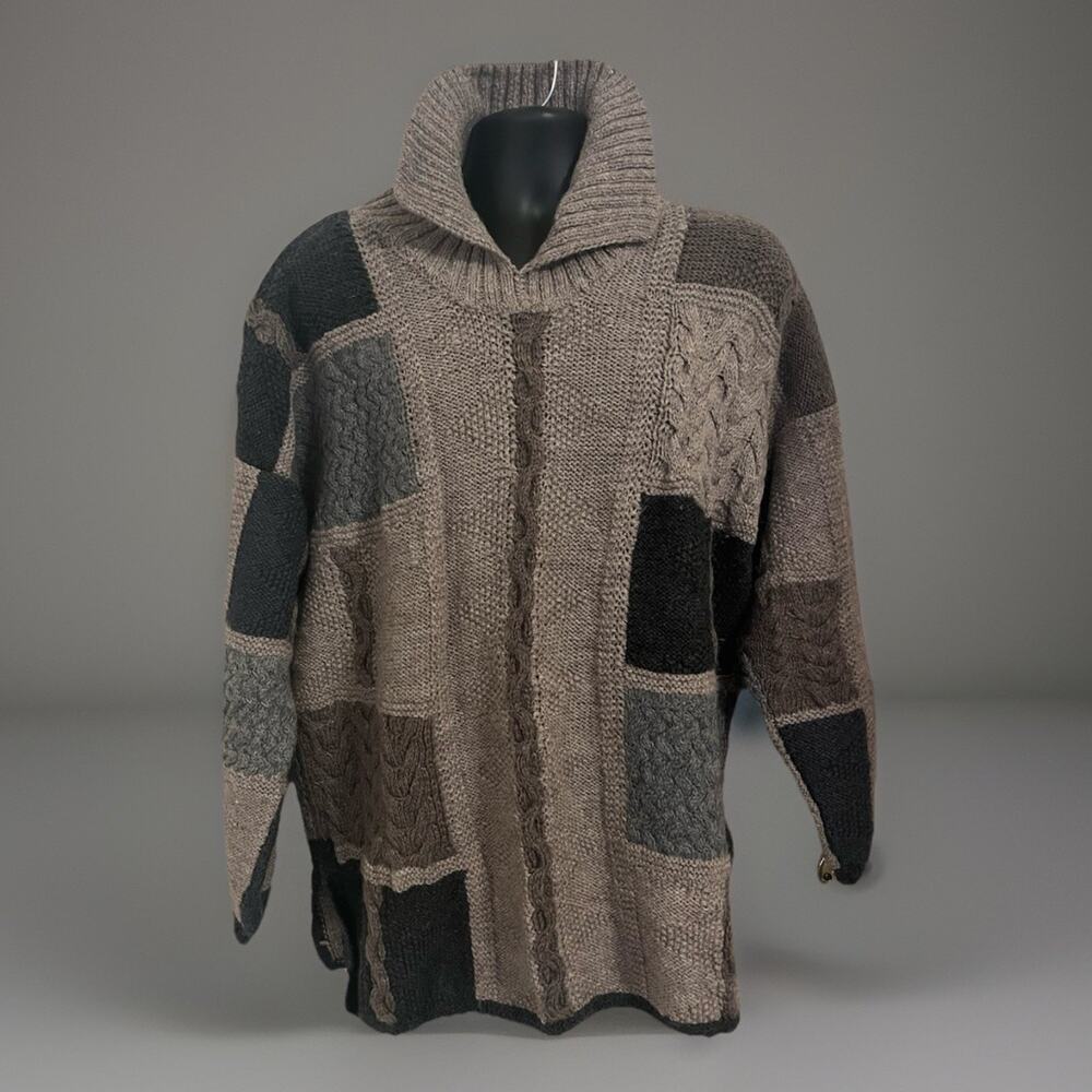 VTG 80s-90s Bergdorf Goodman Wool Colorblock Neutral R. Freymann Chunky Oversize